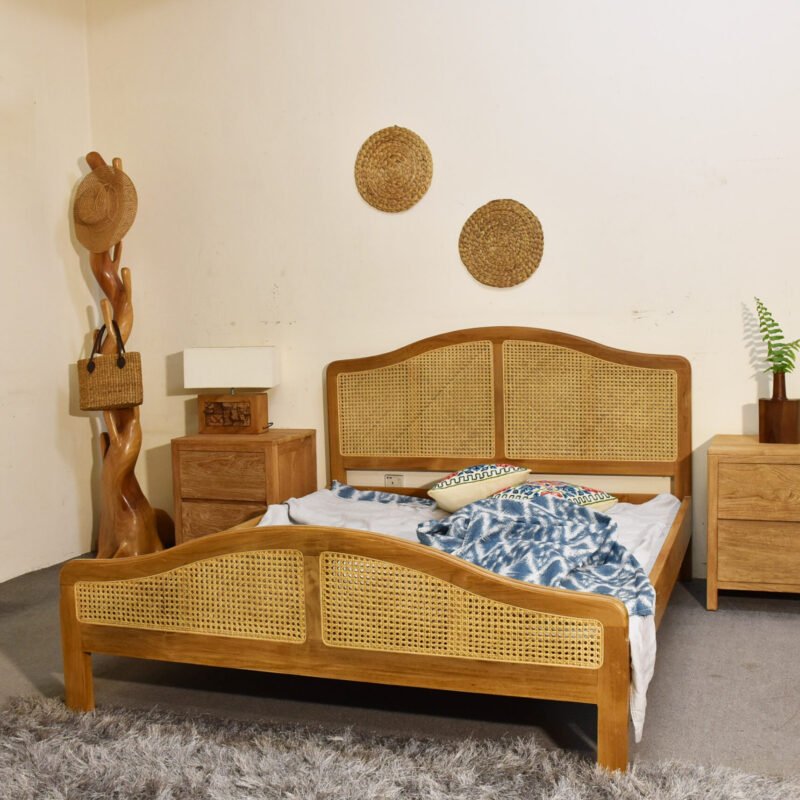 Solid Wood & Rattan Bed Frame