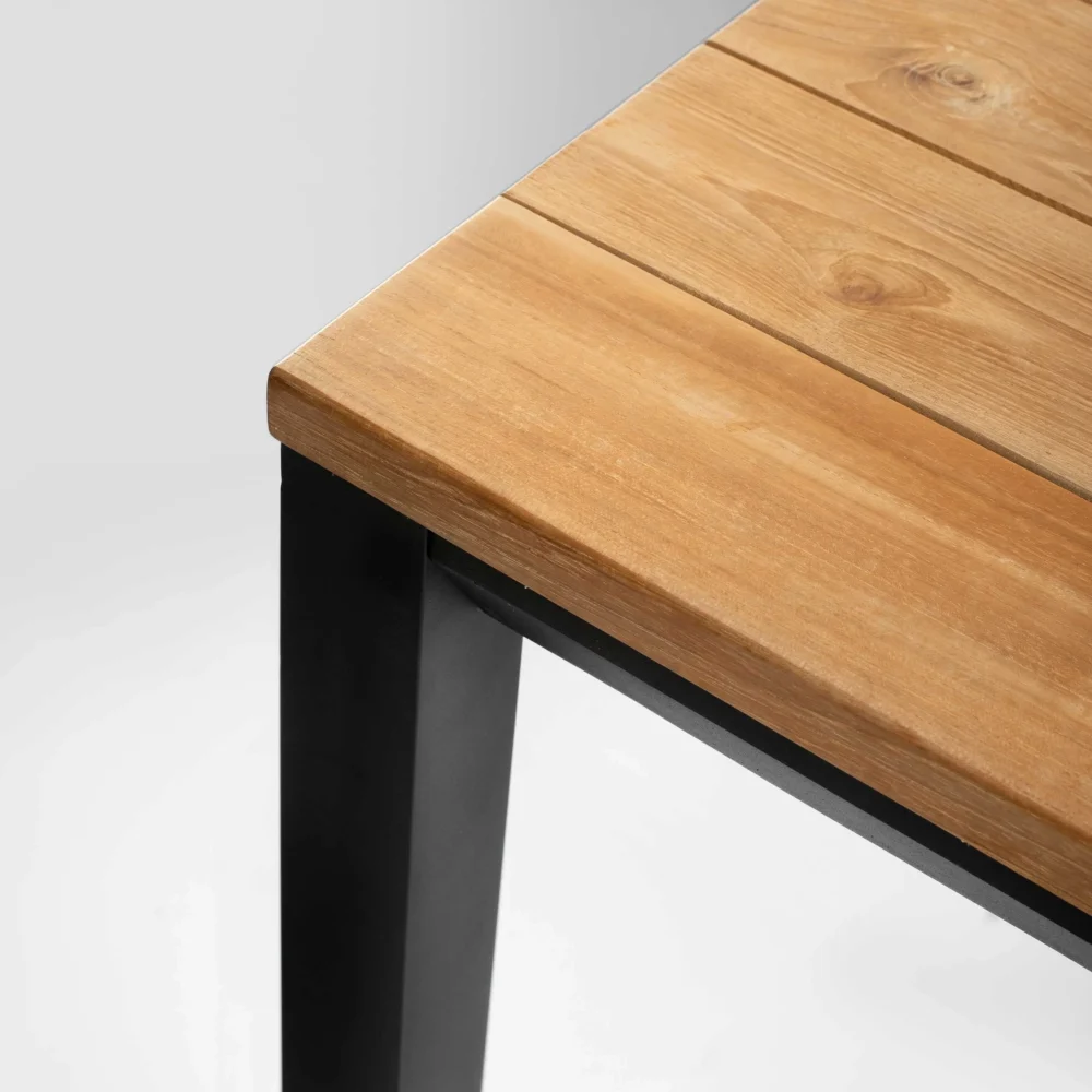 outdoor teak dining table in teak and aluminium