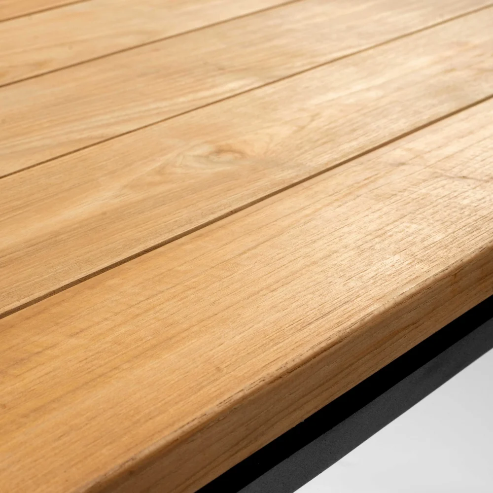 outdoor teak dining table in teak and aluminium