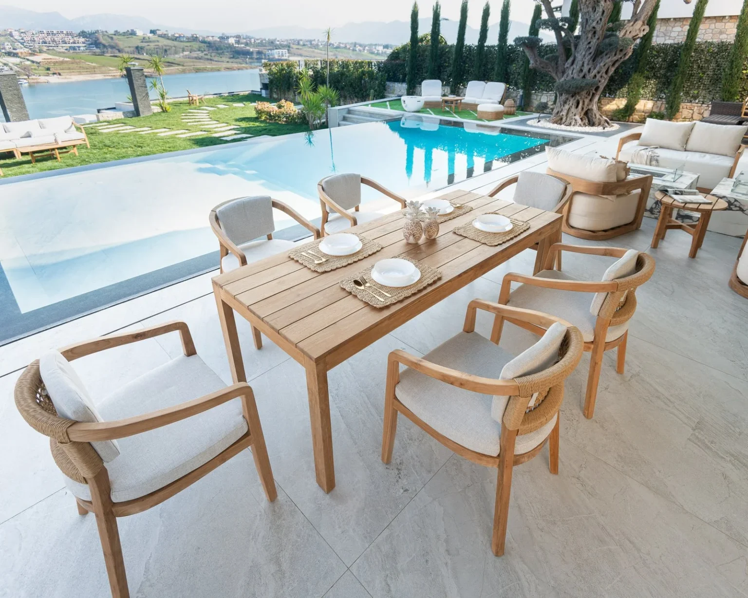 Premium teak outdoor dining set at a Malaysian villa — Teakia furniture